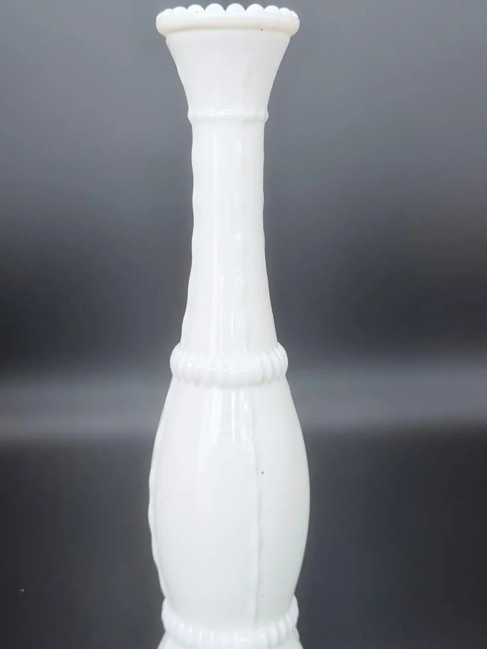 Vintage Hazel Atlas Milk Glass Bead & Stitch Bud Vase 10.5 in MCM
